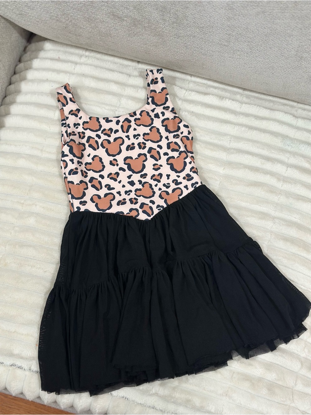 Girls Pink Leopard Print Tank Dress with Black Skirt